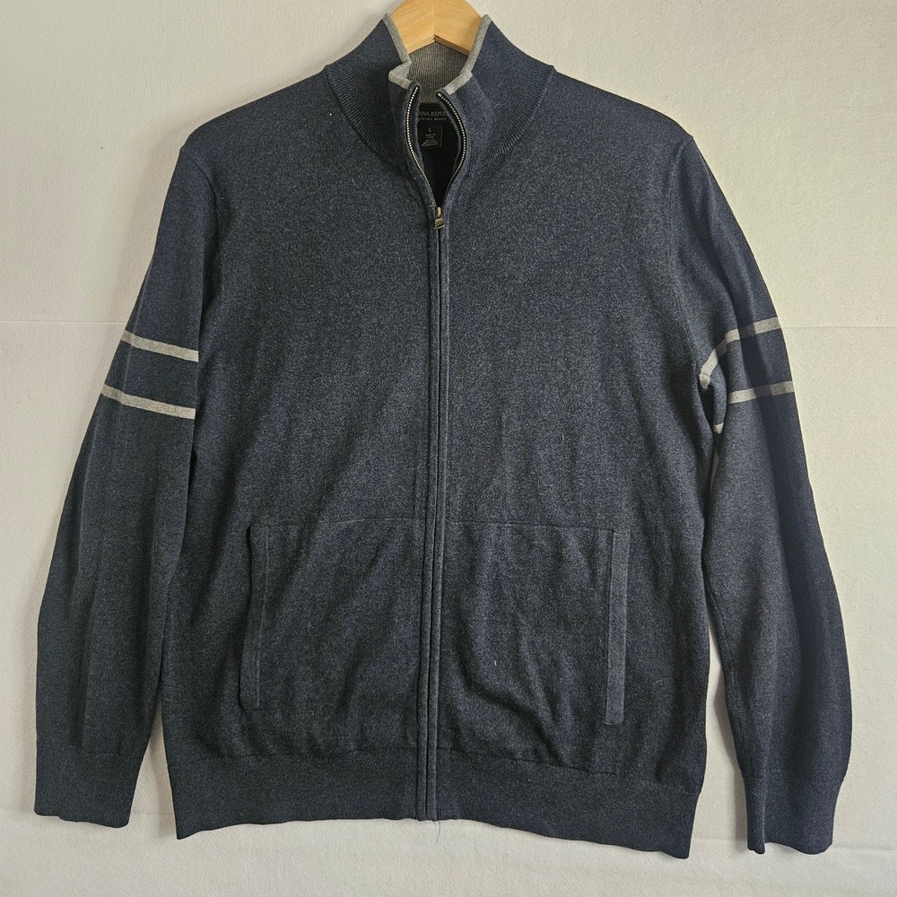 Banana Republic Silk Cotton Cashmere Full Zip Sweater Gray Stripe Mens Large